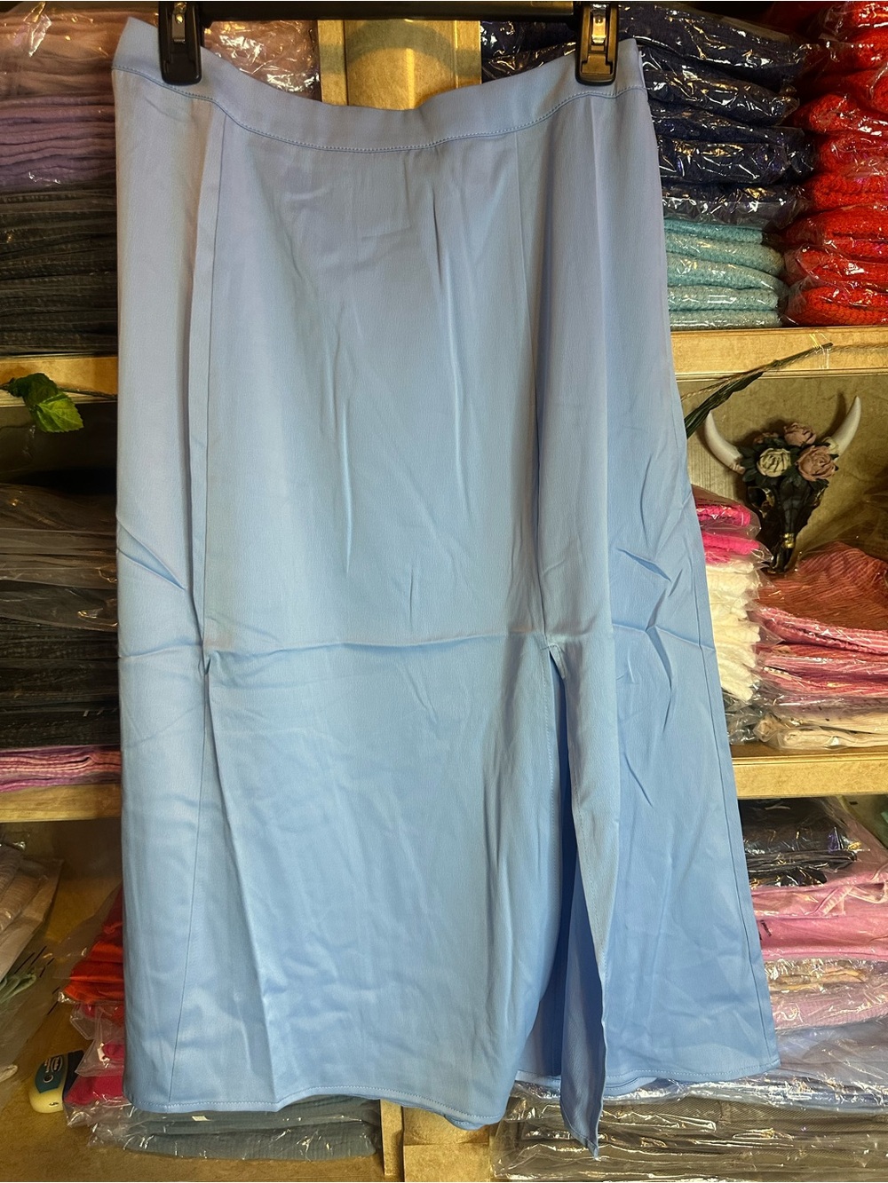Sugarlips Light Blue Midi Skirt with Front Slit